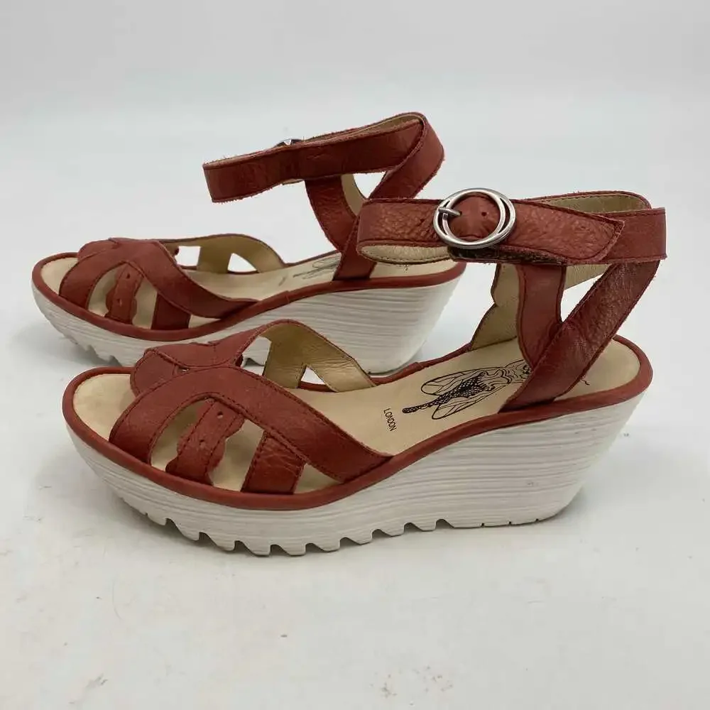 Fly London Red Leather Wedge Sandals | Size 38EU